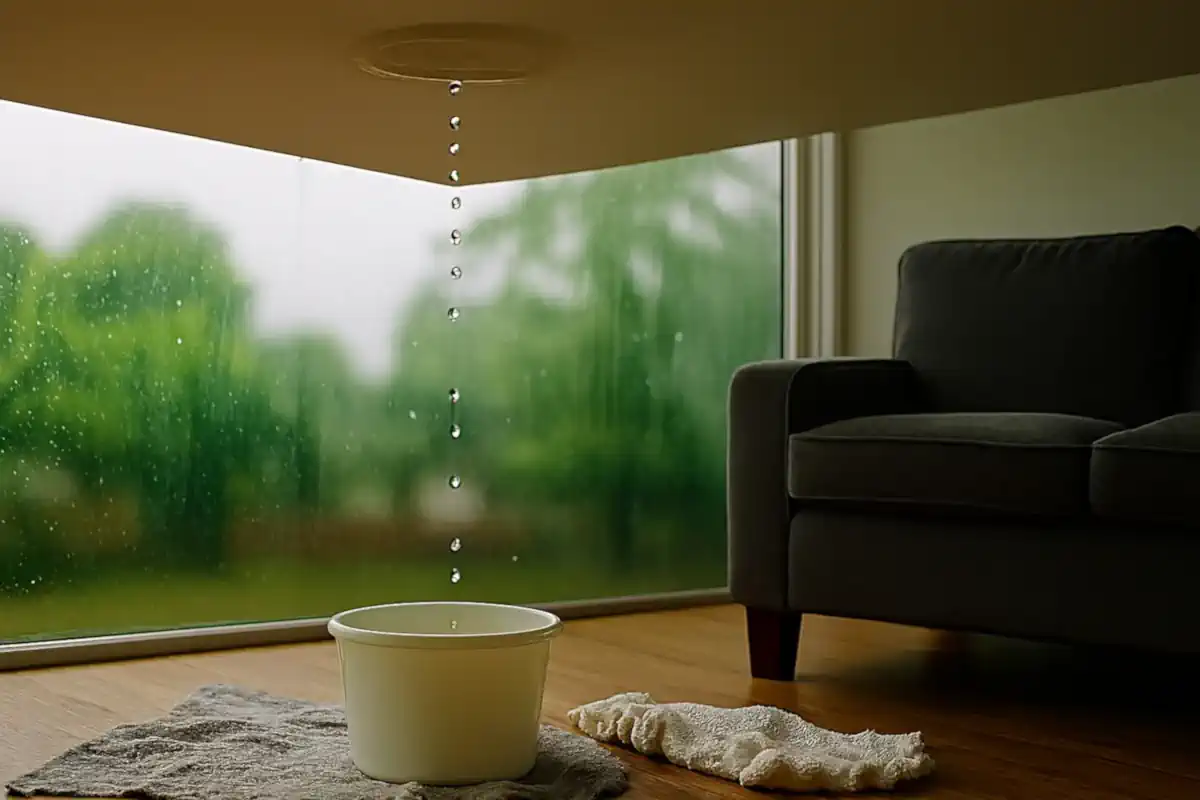 Water dripping from roof ceiling