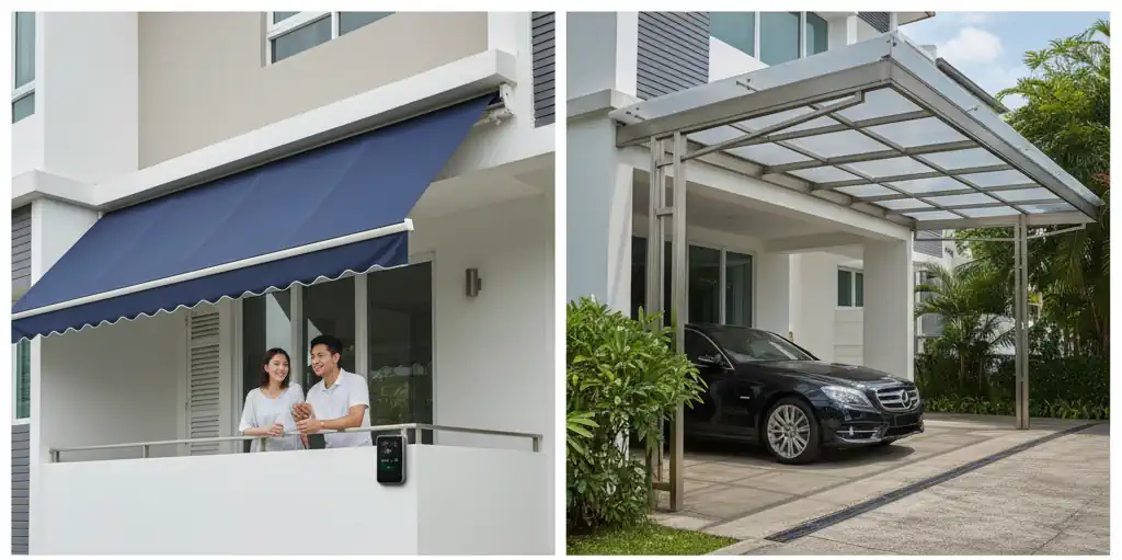motorised retractable awnings, architectural polycarbonate roofing